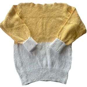 Vintage Avon Colorblock Sweater M Yellow White Cropped Boxy Cotton Knit